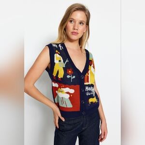 Cool, Colourful Buttoned Knitwear Vest by Trendyol